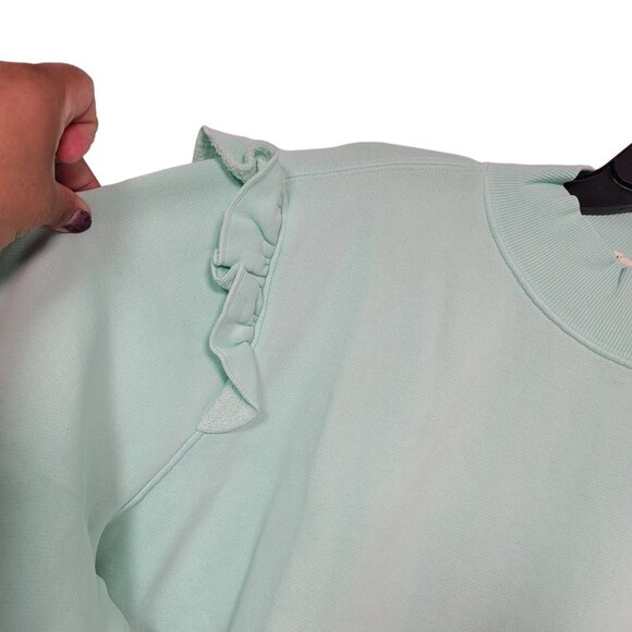 Goodthreads Women's Heritage Fleece Ruffle Shoulder Sweatshirt Mint Green XXL - Picture 6 of 11